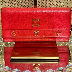 MCM Scarlet Red Women's Wallet w/COA Approx. 7.5 x 4